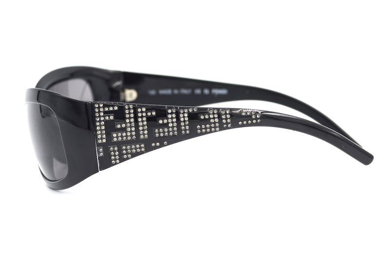 Fendi 299R limited edition sunglasses. Fendi black and diamante sunglasses. Rare sunglasses. Fendi wrap around sunglasses. Sustainable sunglasses.