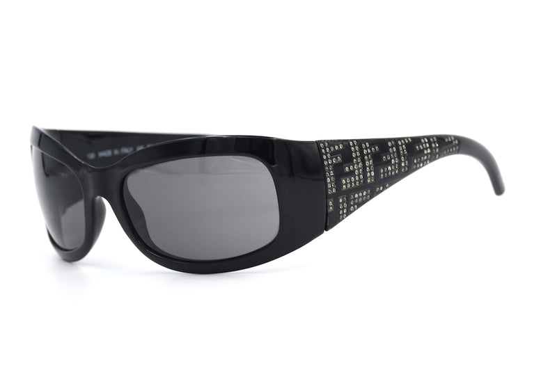 Fendi 299R limited edition sunglasses. Fendi black and diamante sunglasses. Rare sunglasses. Fendi wrap around sunglasses. Sustainable sunglasses.