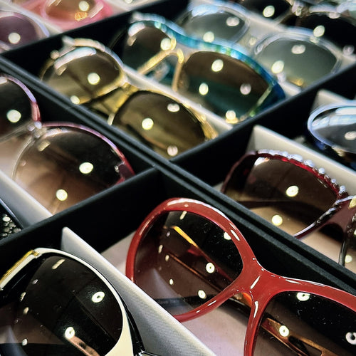 Selection of high quality frames for prescription sunglasses with UV protection. 