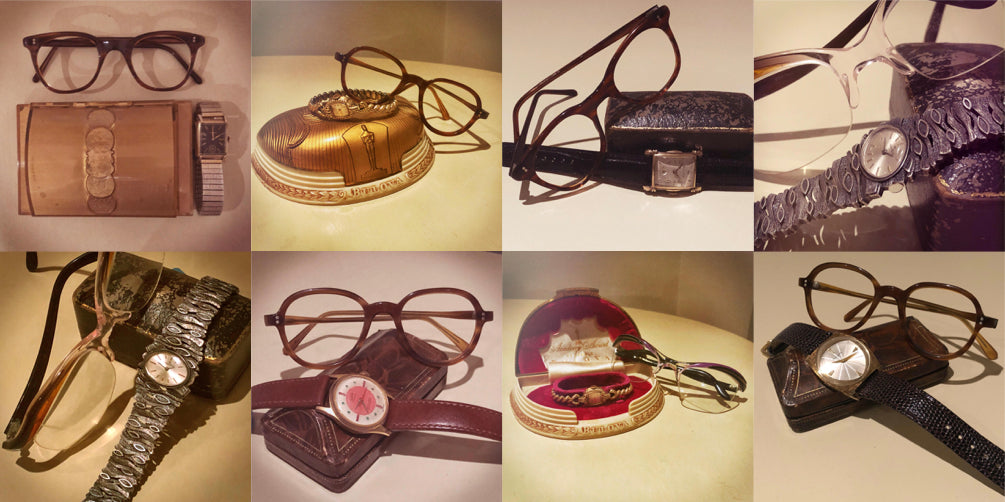 Watch U Wareing Vintage watches with Retro Spectacle vintage glasses