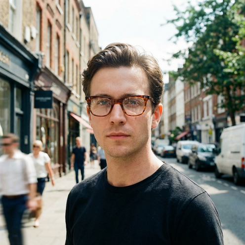 Man wearing original vintage NHS 524 glasses