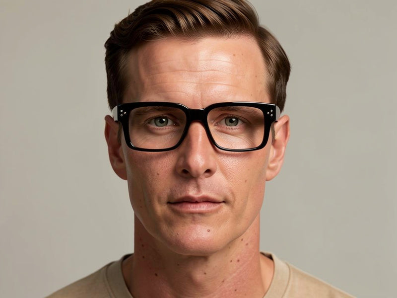 Alfie C1 Men's retro 60s style mod glasses. Black square retro glasses. 