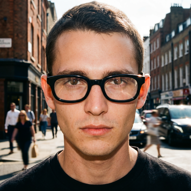 Anglo American Eyewear Biker in Black. Men's black rectangular glasses. Men's vintage glasses.