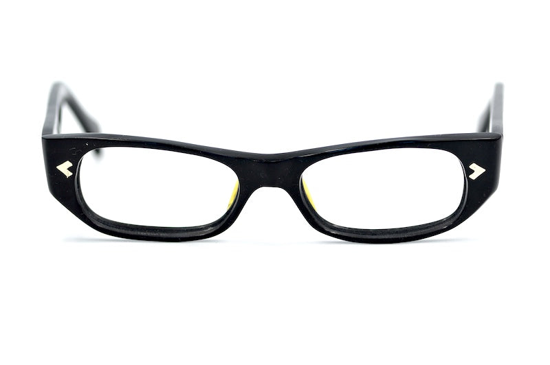 Arrow 1950s men;'s black rectangular glasses with silver rivet detail