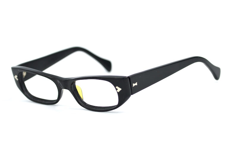 Arrow 1950s men;'s black rectangular glasses with silver rivet detail