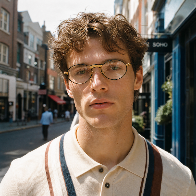 Aston Martin 001 men's black and gold oval glasses. 