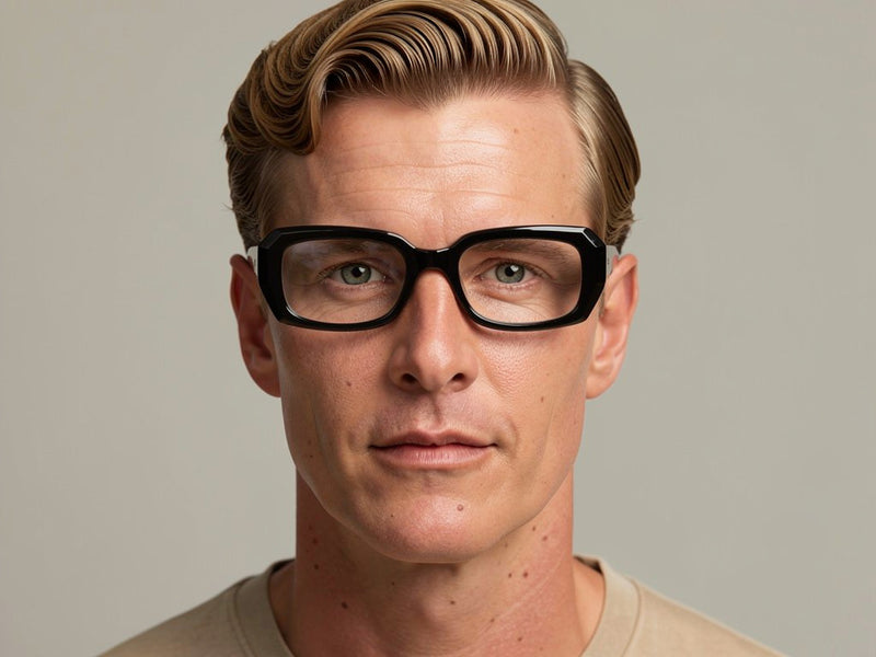 Berlin Men's 60s Style Rectangular Black Glasses