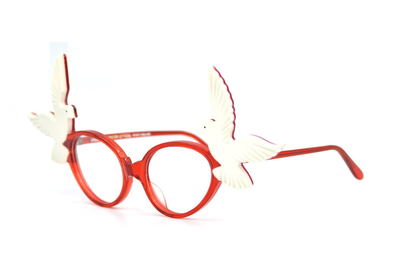 Anglo American Eyewear Birds rare vintage glasses. Red cat-eye glasses with white birds.