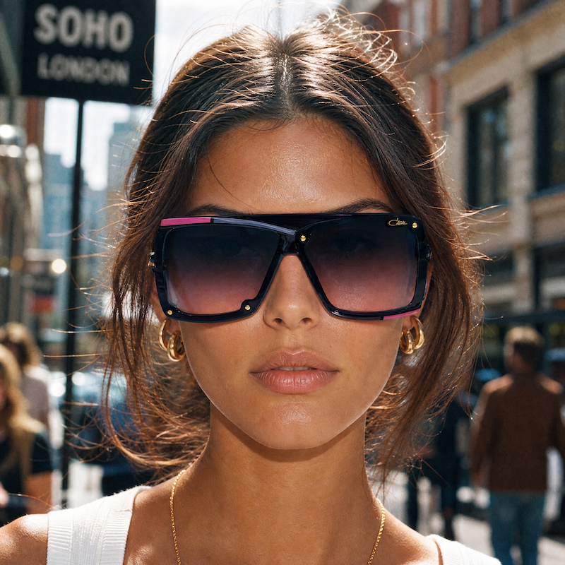 Cazal 859 001 Sunglasses pink black and purple sunglasses. 80s style Cazal Legends sunglasses. Cazal sunglasses UK.