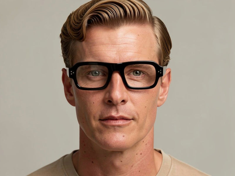 Crocker men's 60s style thick rimmed black glasses. 