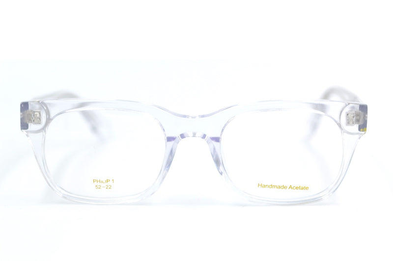 Philip 1 crystal acetate glasses. Transparent mens glasses. Mens retro glasses. Mens reading glasses. Mens glasses online UK. 