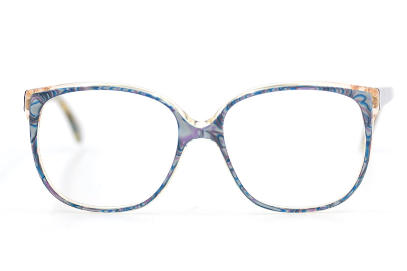 L'AMY Gigi blue marble vintage glasses. 80s vintage glasses. Women's glasses online UK. Women's square glasses. Women's prescription glasses. 
