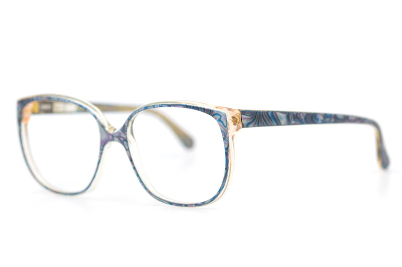 L'AMY Gigi blue marble vintage glasses. 80s vintage glasses. Women's glasses online UK. Women's square glasses. Women's prescription glasses. 