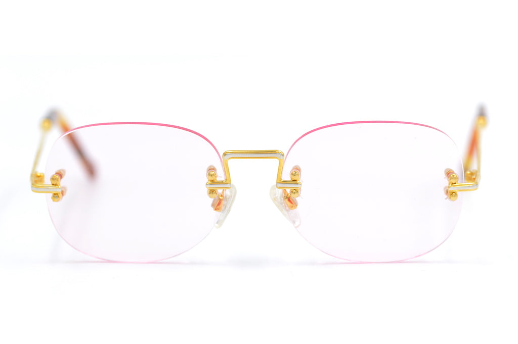 Enrique Loewe Knappe Afrodita Pink Lens Sunglasses. Sunglasses with Pink Lenses. Luxury vintage sunglasses. Designer Sunglasses Gold and platinum plated sunglasses . 