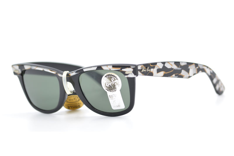 Bausch and Lomb Mosaic Wayfarer. Vintage Ray-Ban Sunglasses. Black and silver Ray-Ban Wayfarer. 90s Ray-Ban Wayfarer. 