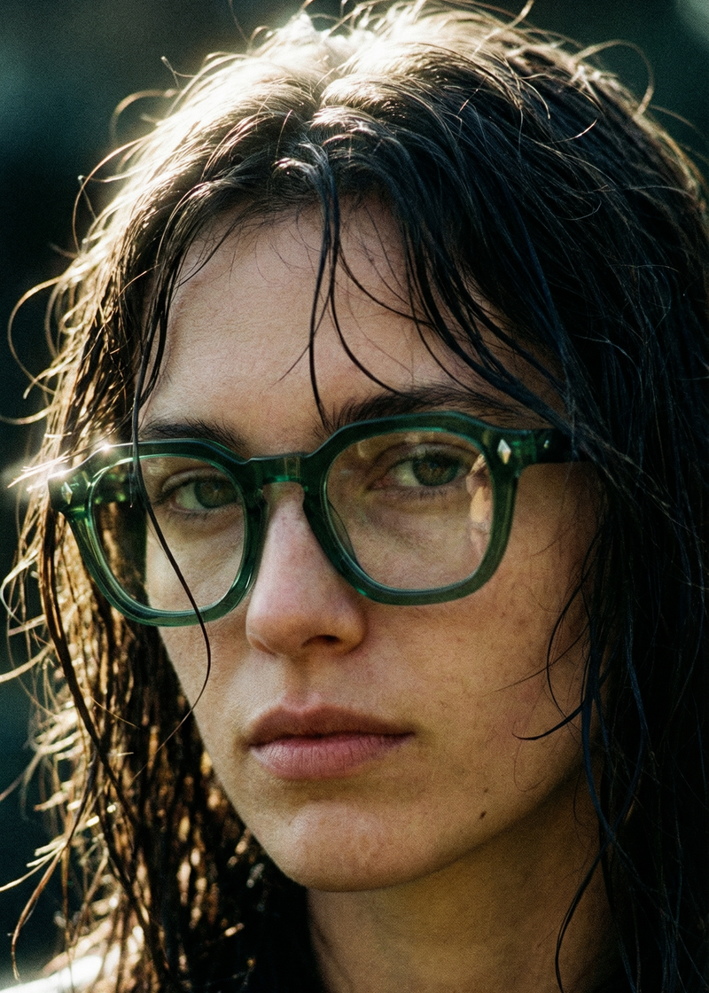 Depp green glasses on female model