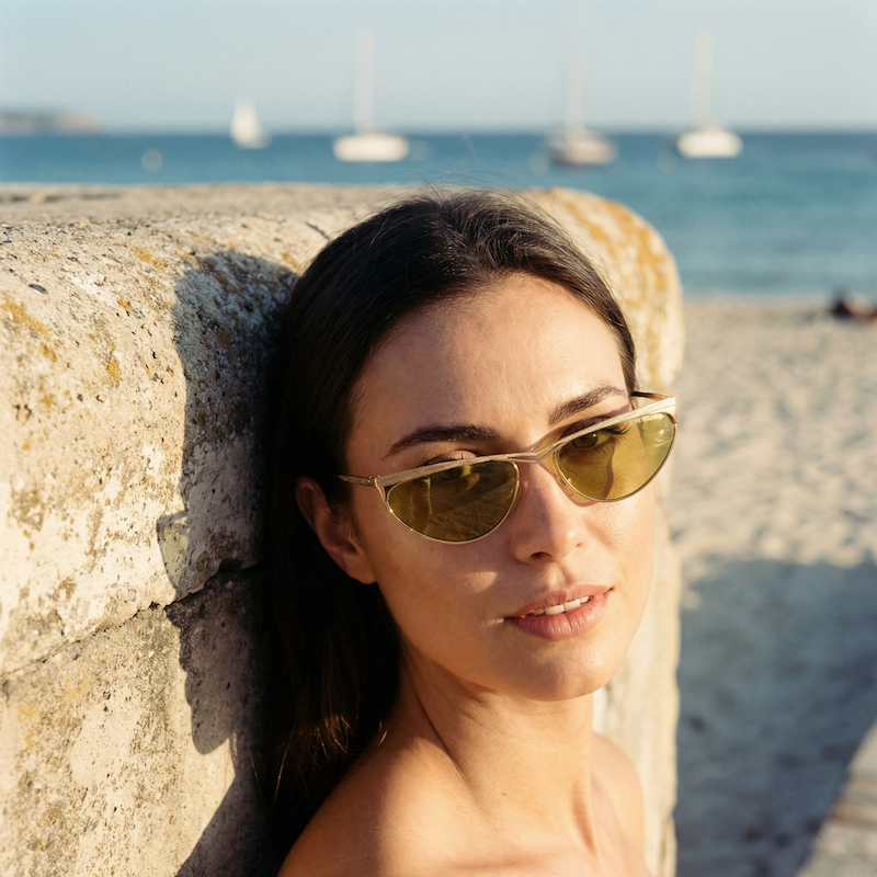 Dolce Vita Casanova 11 Sunglasses. Gold cat eye sunglasses. Vintage cat eye sunglasses. Gold mirrored women's sunglasses. 