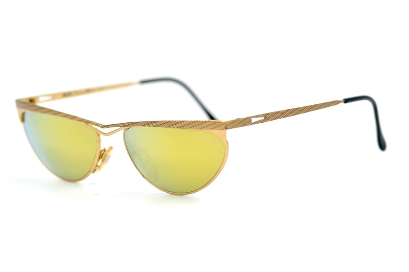 Dolce Vita Casanova 11 Sunglasses. Gold cat eye sunglasses. Vintage cat eye sunglasses. Gold mirrored women's sunglasses. 