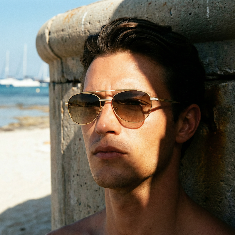 Enrique Loewe Knappe Enzo Vintage Sunglasses. Luxury Vintage Sunglasses. Gold plated sunglasses. Designer men's sunglasses. F1 movie style sunglasses. 