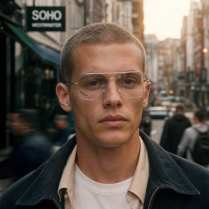 Essilor Houston men's silver vintage aviator glasses.