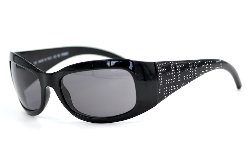 Fendi 299RI women's vintage sunglasses. Limited edition Fendi sunglasses. Black wrap around vintage sunglasses.