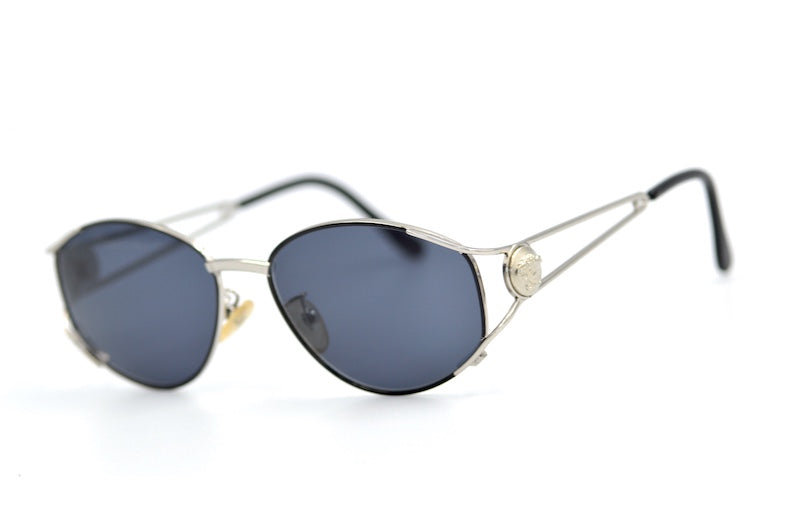 Gianni Versace G99 vintage sunglasses. Silver 90s Versace oval sunglasses. Women's Versace sunglasses.