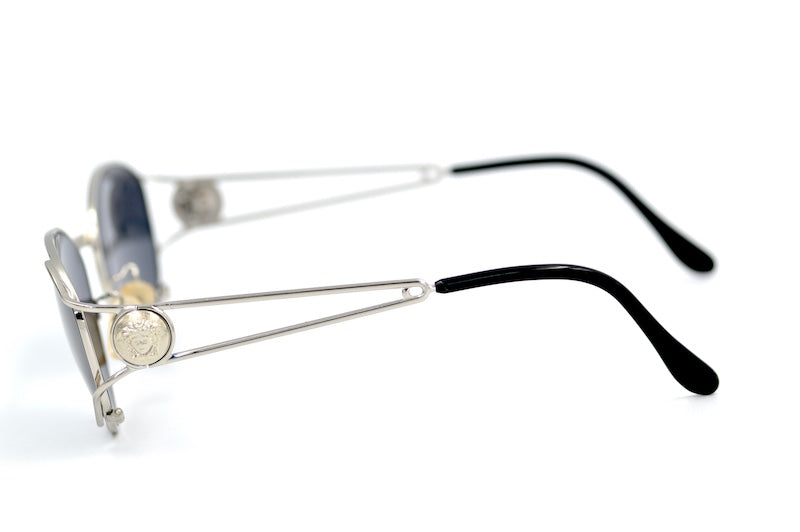 Gianni Versace G99 vintage sunglasses. Silver 90s Versace oval sunglasses. Women's Versace sunglasses.