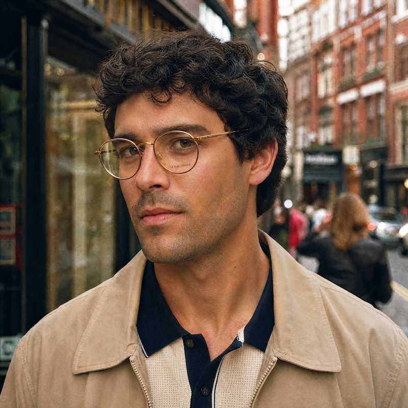 Giorgio Armani 166 men's round vintage glasses, 1940s style.