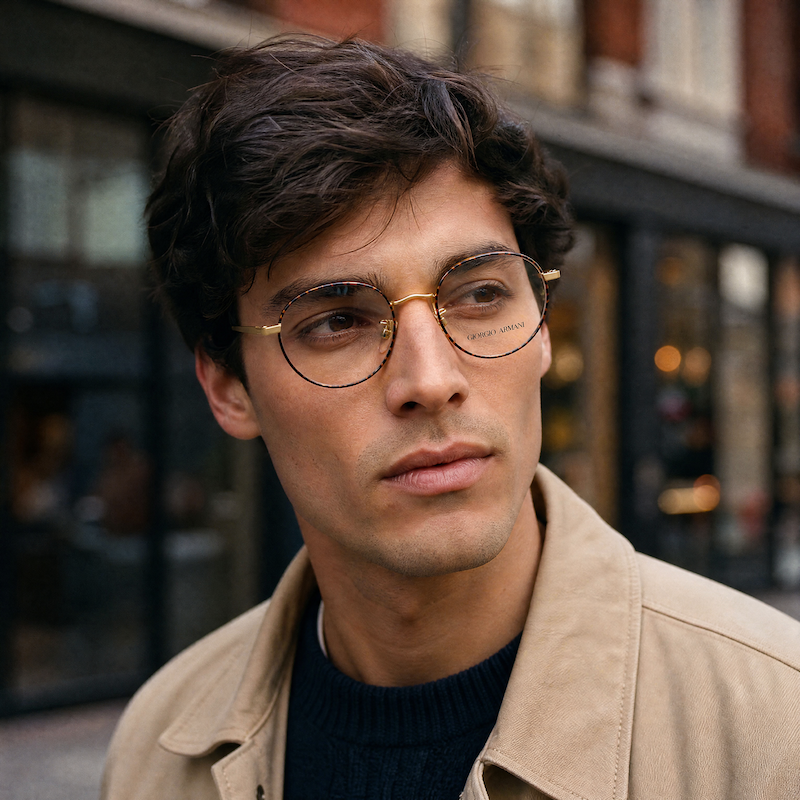 Giorgio Armani 201 men's round vintage glasses, 1940s style.