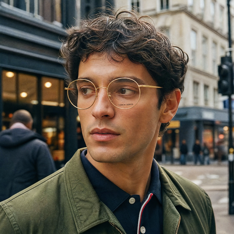 Giorgio Armani 210 men's round gold vintage glasses, 1940s style.