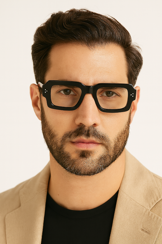 Ipcress Glasses C1. Harry Palmer Glasses.  The Ipcress File glasses. Black rectangular  men's glasses.