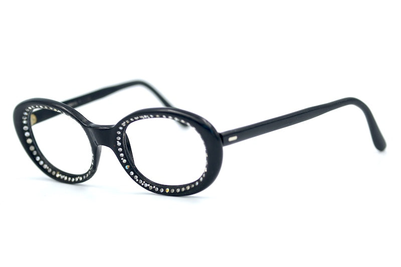 J Jewel women's 1950s black oval glasses with diamante detail. 