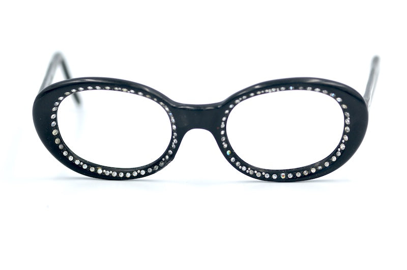 J Jewel women's 1950s black oval glasses with diamante detail. 