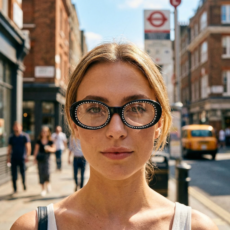 J Jewel women's 1950s black oval glasses with diamante detail. 