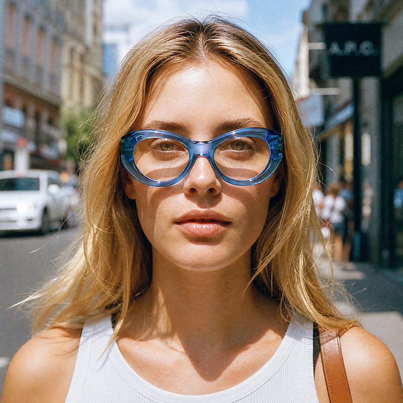 Kirk Originals Electra glasses. Women's petite glasess. Blue cat-eye glasses.