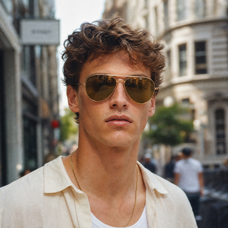 L'AMY Maxi Adam Men's Gold Aviator Sunglasses