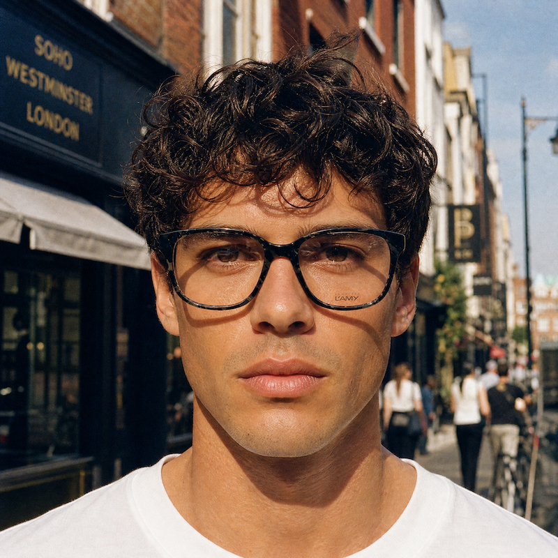 L'AMY Pierre men's dark grey square vintage glasses.