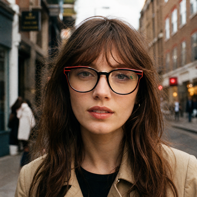 Lacoste 804 women's black vintage glasses with red detail.