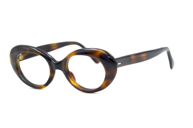 Lampsex Oval Cat Eye vintage glasses in brown mottled acetate. Women's 50s vintage glasses. 