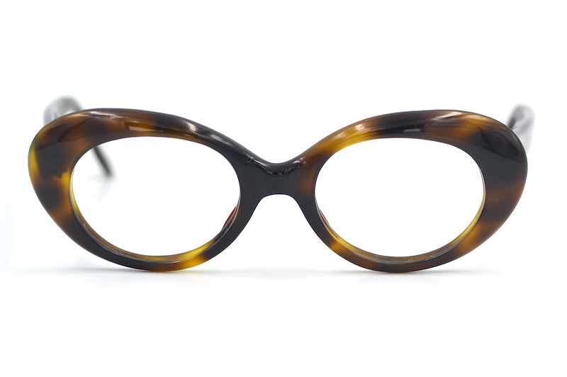 Lampsex Oval Cat Eye vintage glasses in brown mottled acetate. Women's 50s vintage glasses. 