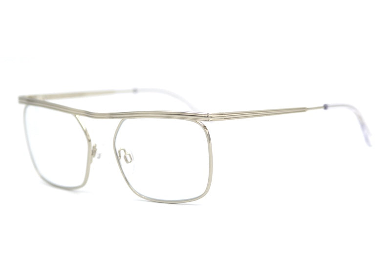 Retro Spectacle Mod 1 silver stainless steel glasses with square lenses and slim metal temples