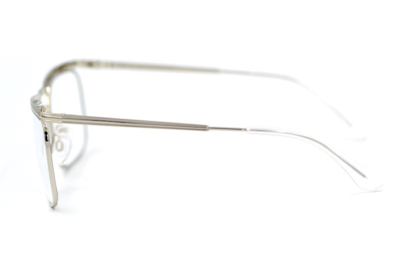 Side profile of Mod 1 silver metal spectacle frames with slim temples and clear temple tips