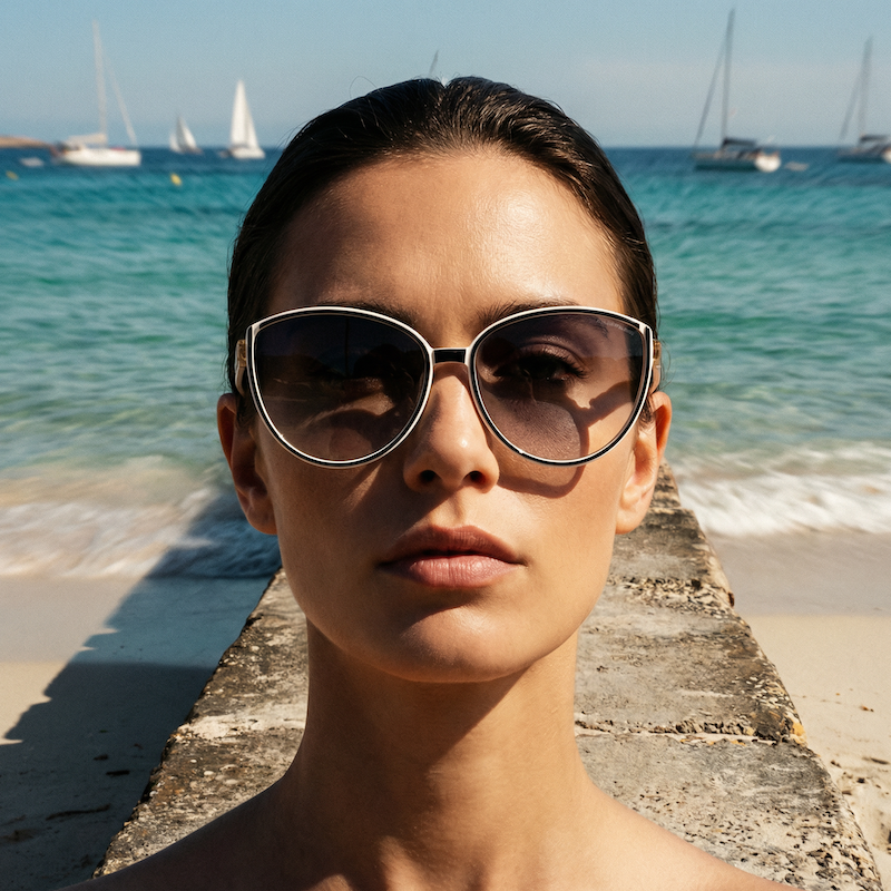 Nina Ricci Monochrome Vintage Sunglasses. Women's cat-eye vintage sunglasses. Women's designer sunglasses UK.