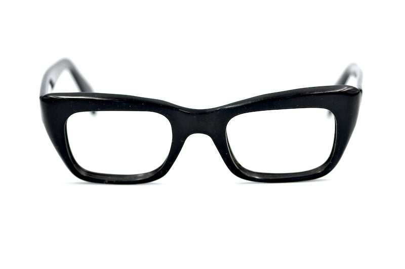 Odis 1950s Petite Men's Black Rectangular Glasses with Up-Sweep