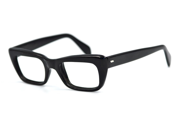 Odis 1950s Petite Men's Black Rectangular Glasses with Up-Sweep