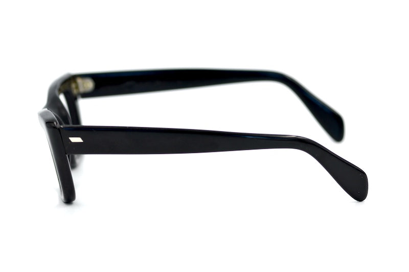 Odis 1950s Petite Men's Black Rectangular Glasses with Up-Sweep