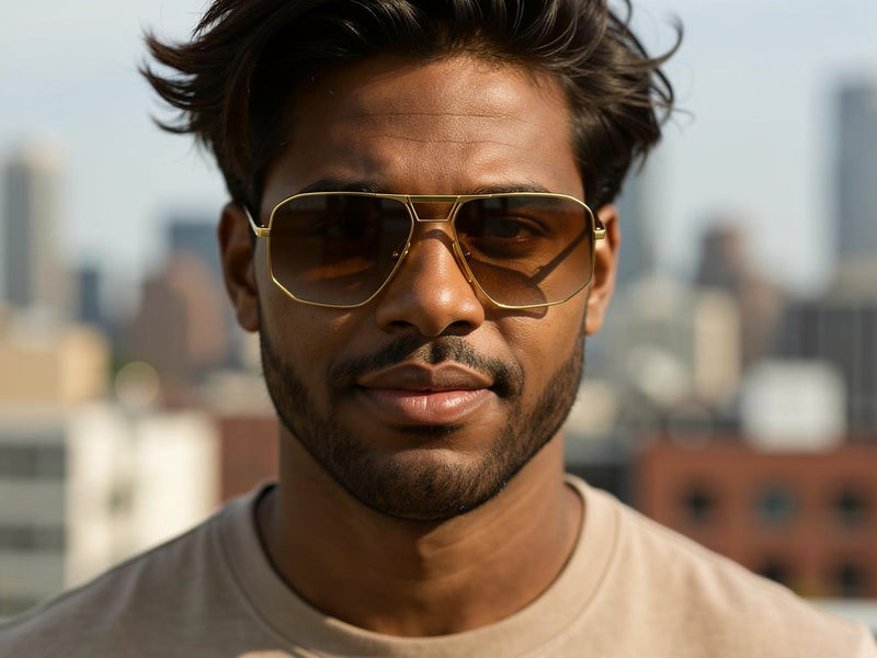 Osse 4570 Sunglasses on male model. Gold vintage aviator sungalsses
