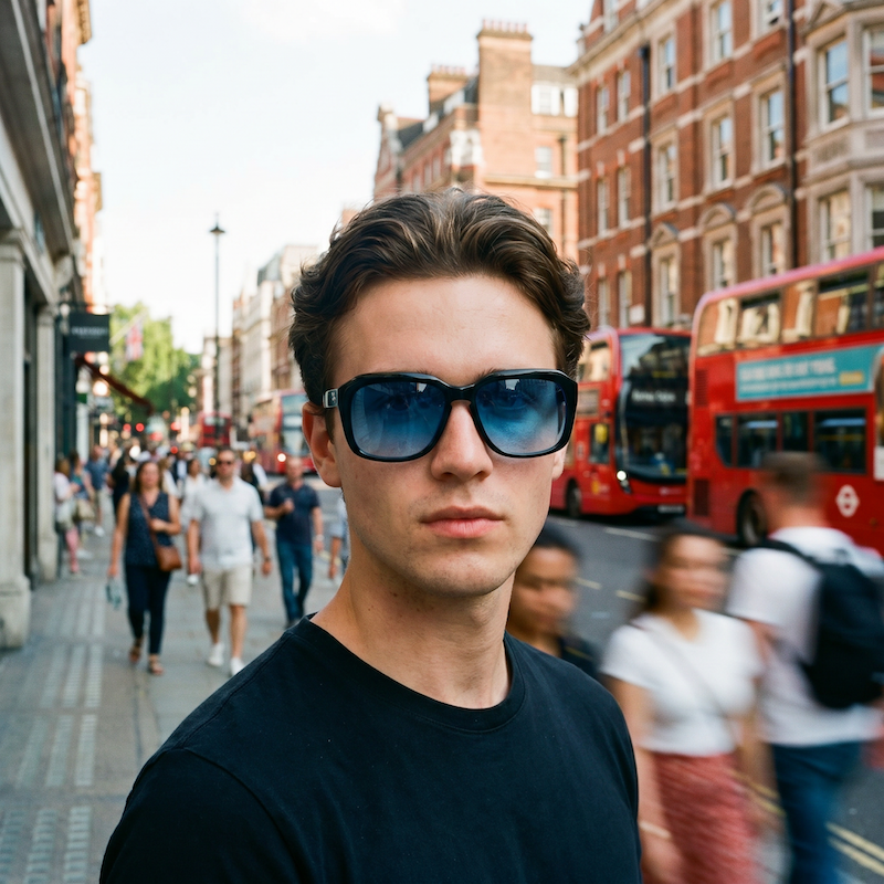 Palmer Blue Lens Sunglasses. Men's oversized sunglasses. Blue lenses in sunglasses.