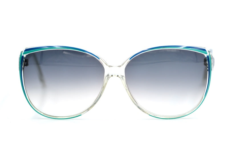 Piave 177 Women's oversized sunglasses in blue, green and crystal. 80s Vintage oversized sunglasses.