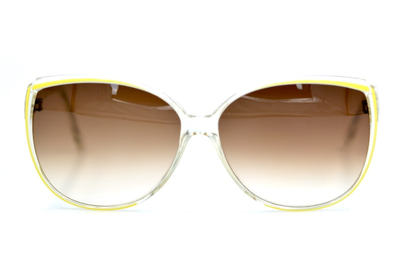 Piave 177 Women's 80s oversized vintage sunglasses. Yellow, white and crystal sungalsses.